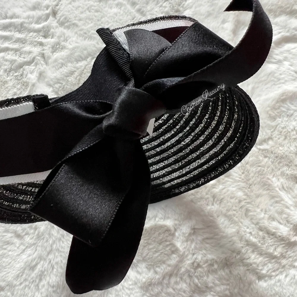 Brand NEW! 🖤 Chanel Sun Visor CC gold Logo 🖤 black white trim M Size Women Hat - Picture 6 of 8